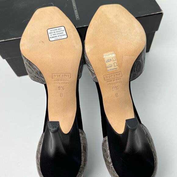 Giuseppe Zanotti Velvet and Croc D'Orsay Holiday Grey Black Dress Pumps - Picture 8 of 12